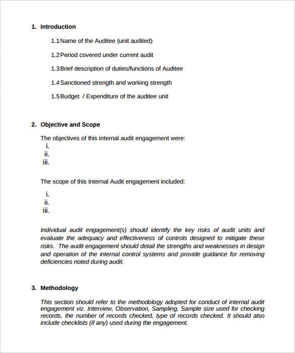printbale internal audit report template pdf format download