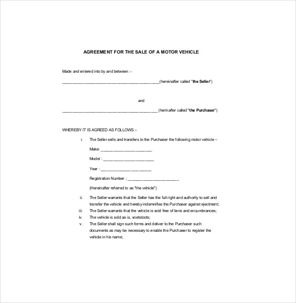 Car Sale Contract Template Free Sample Templates