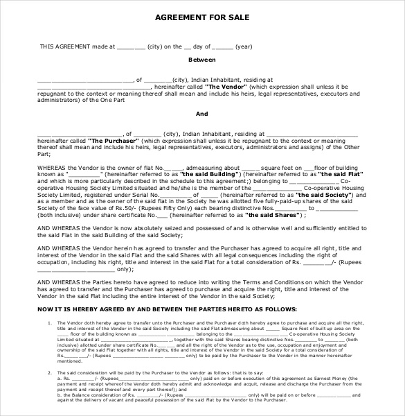 Sales agreement template