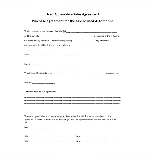 Agreement Templates Free Word Templates   Used Automobile Sales Agreement 