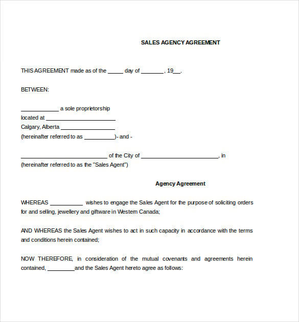 sales agency agreement document