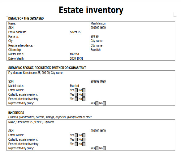 Estate Inventory Template – 12+ Free Word, Excel, PDF Documents Download