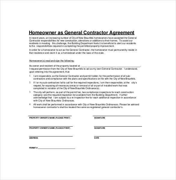 homeowner as general contractor agreement