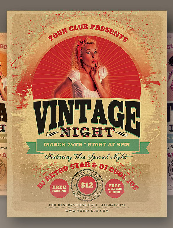vintage night party poster psd download