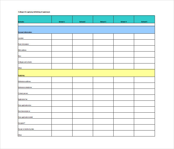 free download college comparison worksheet excel template