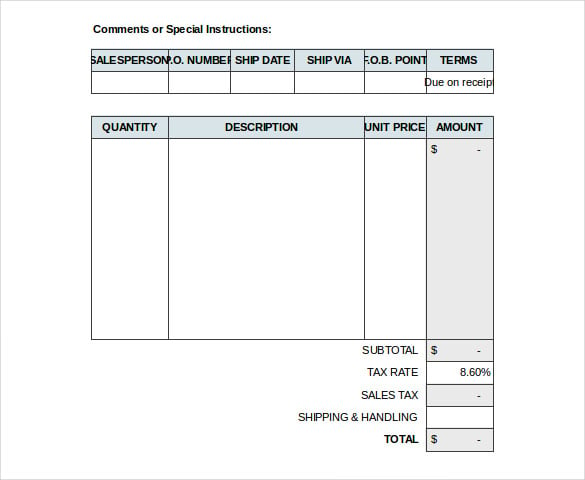 sales invoice with tax free excel format download template