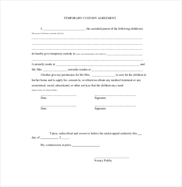 Custody Agreement Template 11 Word PDF Document Download