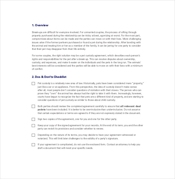 Custody Agreement Template 11 Word PDF Document Download