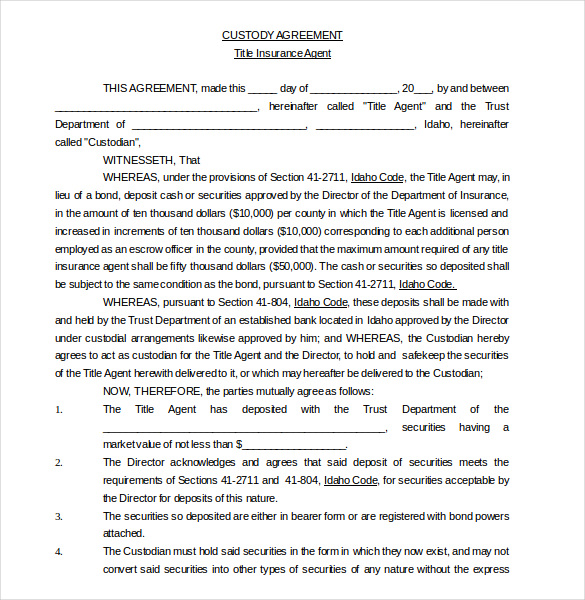 Custody Agreement Template – 11+ Word, PDF Document Download