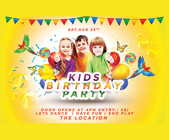 kids birthday party flyer template easy download