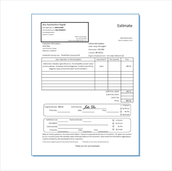 27+ Repair Estimate Templates - Word, PDF, Google Docs, Apple Pages