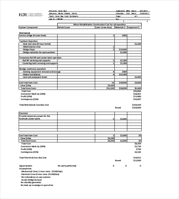 repair estimate template word