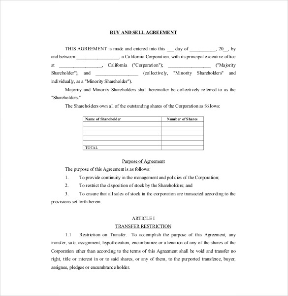 buy and sell agreement pdf format