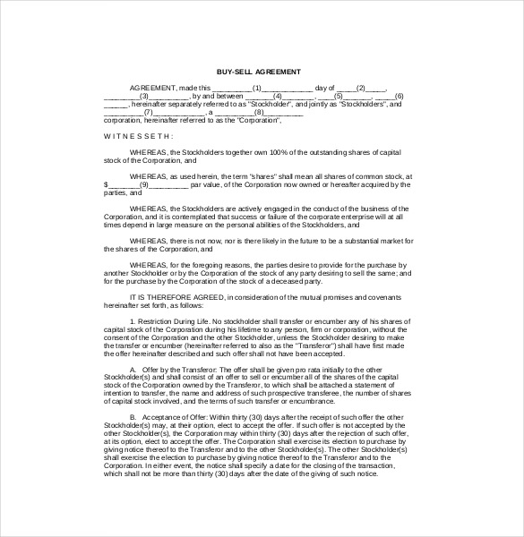 Buy And Sell Agreements Templates