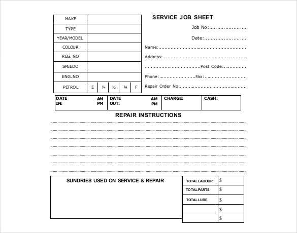 pdf-Format Service Job Sheet kostenlose Vorlage1