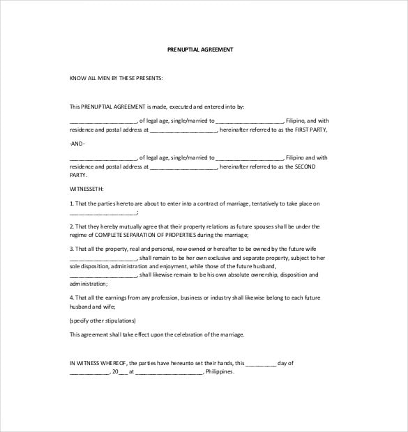 prenuptial agreement template pdf 
