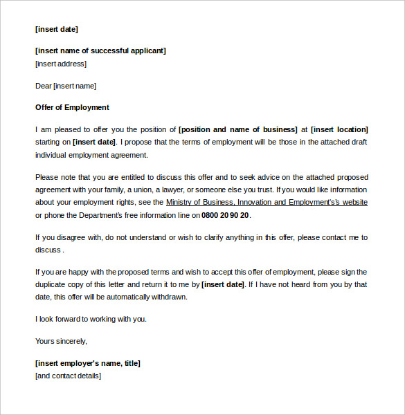 relevant collective agreement appointment letter example