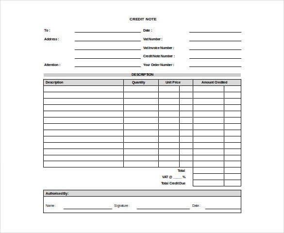 free download cedit note doc format template