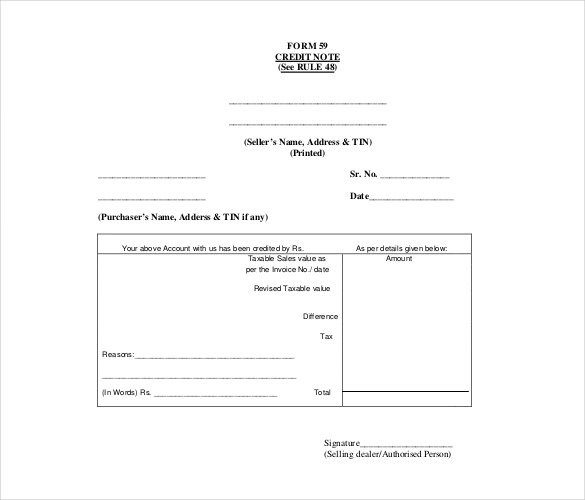 form 59 credit note template free pdf format download