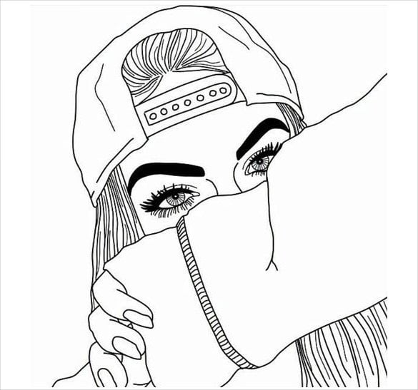 girl hiding face drawing template1