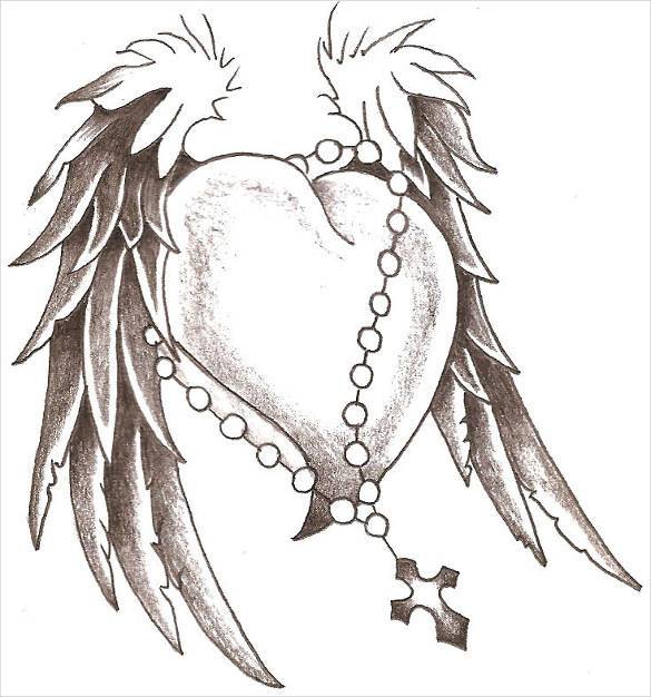 heart with wings drawing template