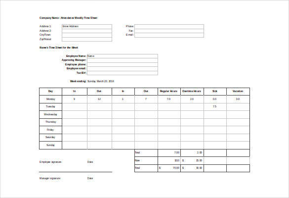 attendance time job sheet template excel format