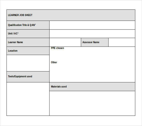 zdarma ke stažení learner job sheet template doc format1