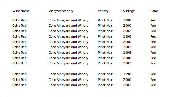 an excel format wine collection inventory template