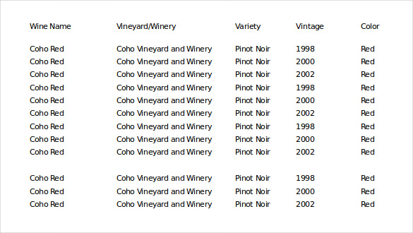 an excel format wine collection inventory template