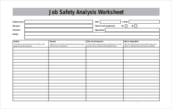 job safety analysis worksheet free pdf format