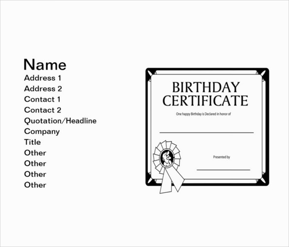 birthday certificates with full details