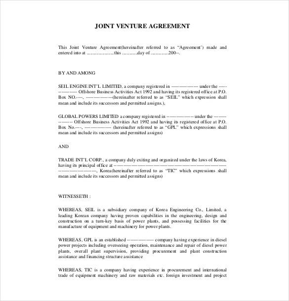 Free Simple Joint Venture Agreement Template