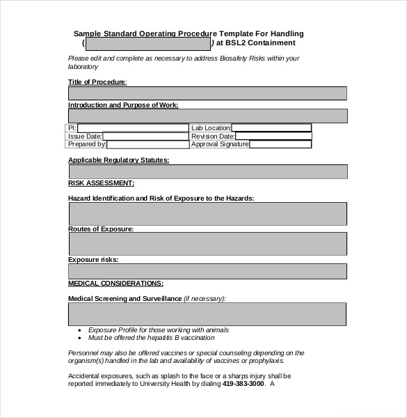 standard operating procedure form