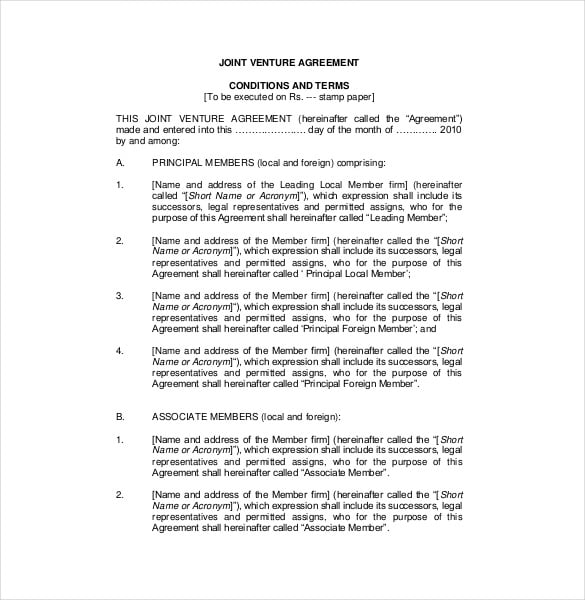 conditions terms of join venture agreement
