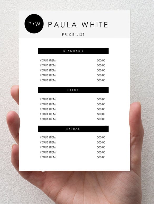 printable marketing materials price list template download