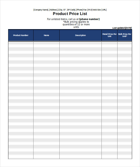 40+ Price List Templates DOC, PDF, Excel, PSD