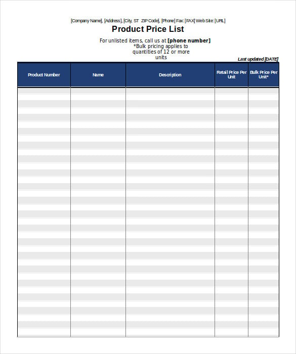 40+ Price List Templates - DOC, PDF, Excel, PSD