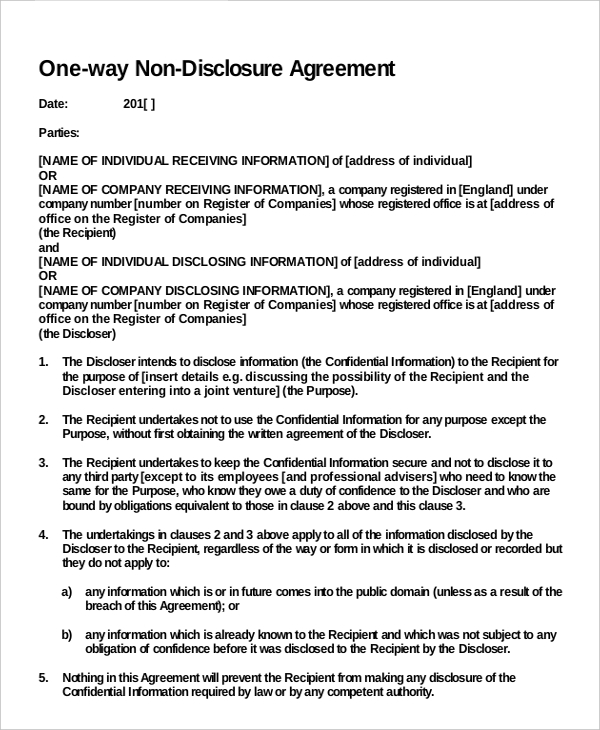 Non Disclosure Agreement Template South Africa HQ Printable Documents