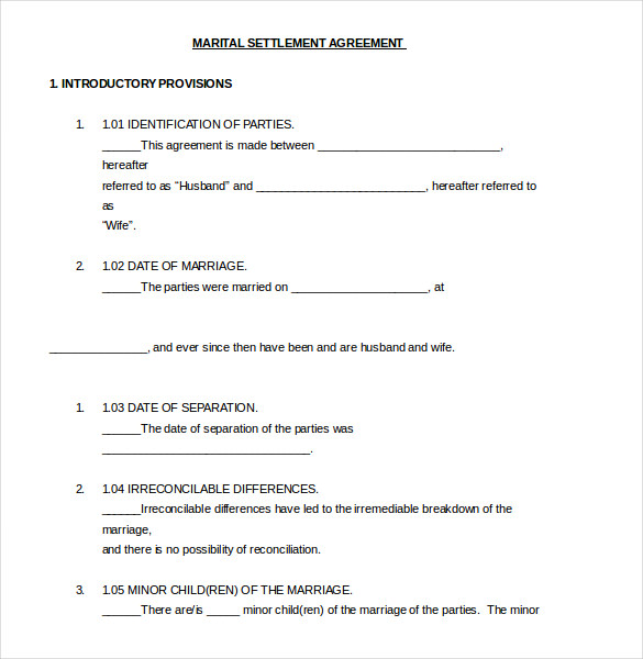 Divorce Settlement Agreement Template Word