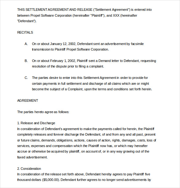release settlement agreement template