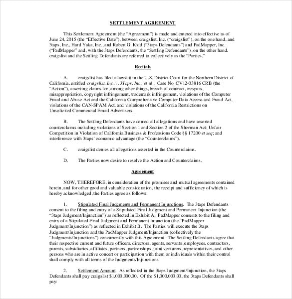 global settlement agreement template