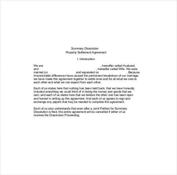 property settlement agreement template pdf format