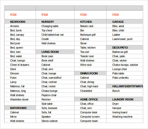 Moving Inventory Template 18+ Free Excel, PDF Documents Download