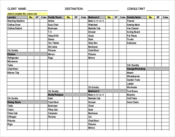 Moving Inventory Template 18 Free Excel PDF Documents Download