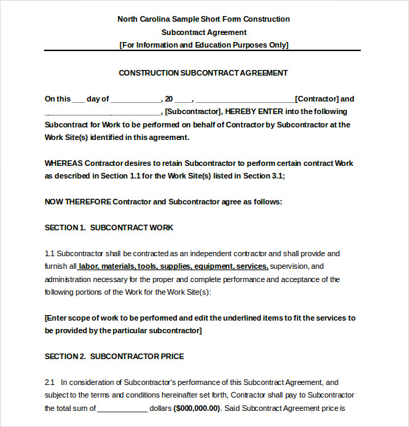 Simple Construction Agreement Template