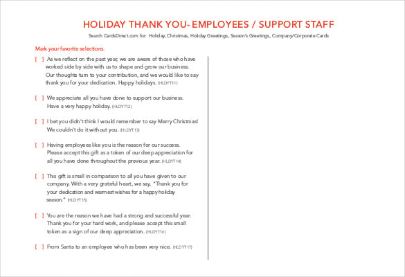 free example of holiday thank you template