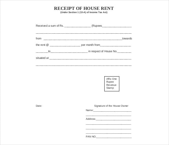receipt of house rent free download pdf template