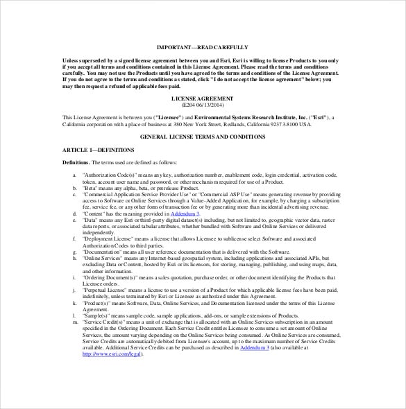 license agreement terms conditions template