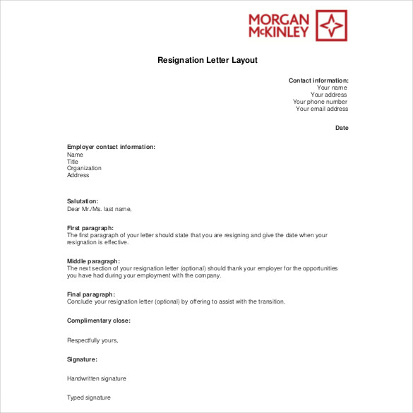 resignation letter layoout free download pdf template