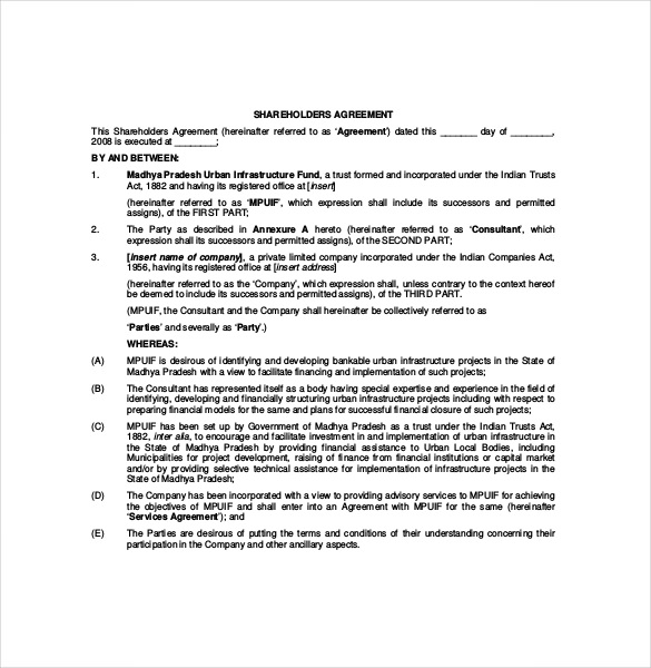 Shareholder Agreement Template 18 Free Word PDF Document Download